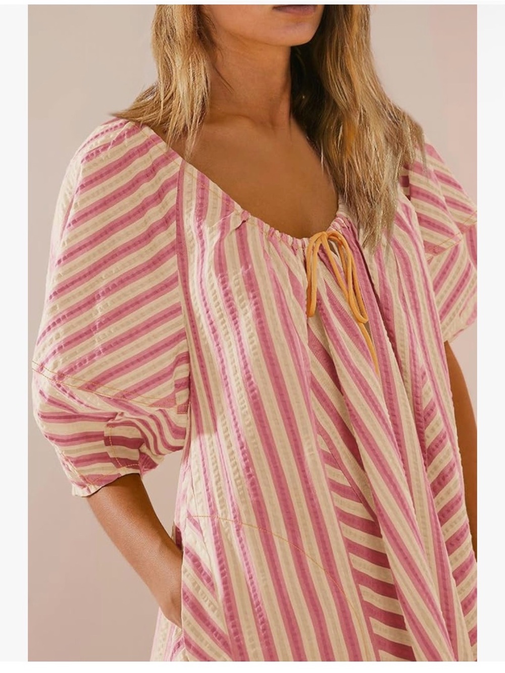 SENSERISE Womens Oversized Striped Romper Dress Shorts Outfit Beach Pockets - Picture 3 of 4